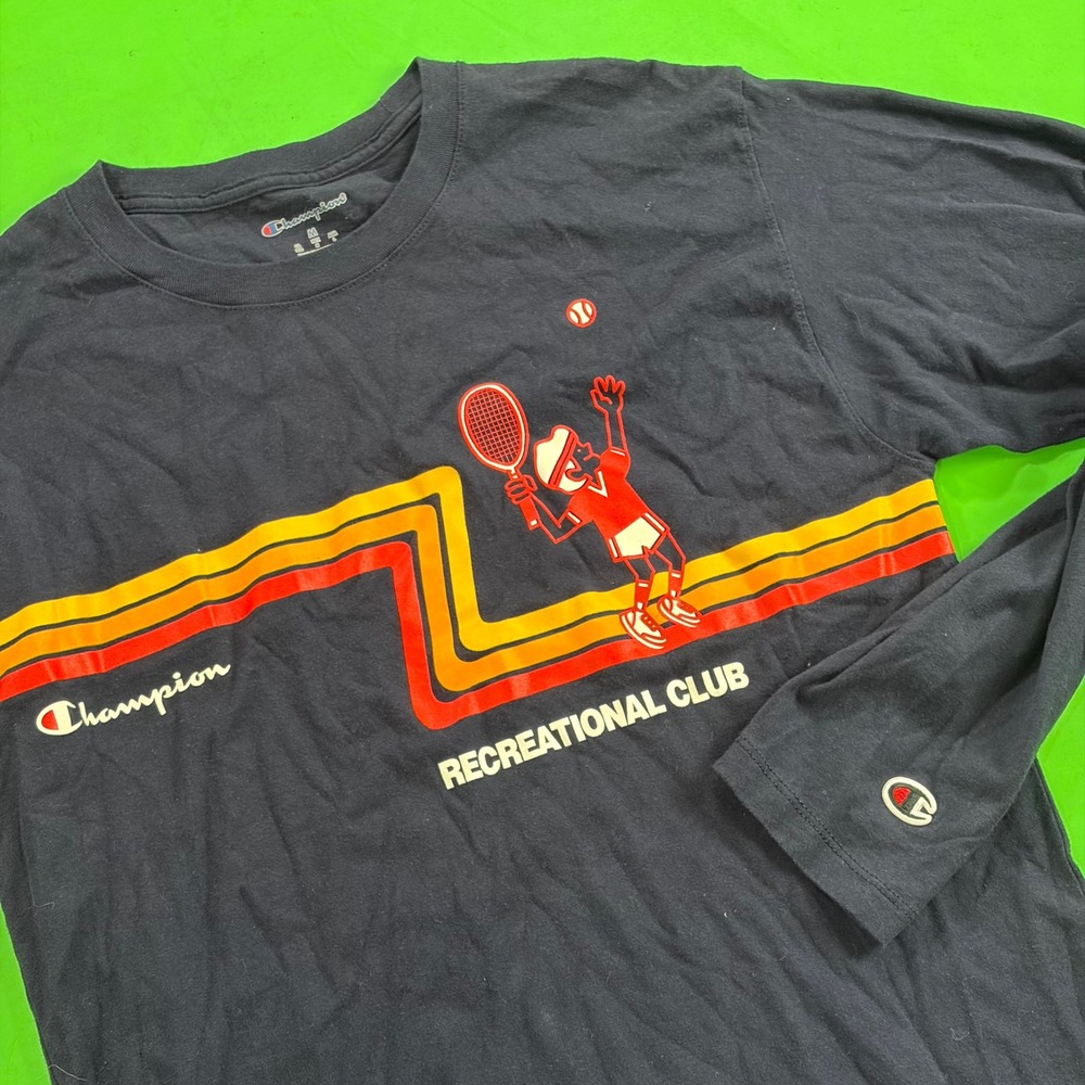 Champion Recreational Tennis Club T-Shirt Mens M Black Long Sleeve Logo Tee